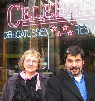 BetsySanford: Betsy Devine and Sanford Dickert in front of Celebrity deli, photo by Mary Hodder