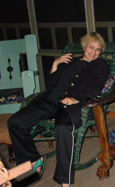 Summer2002: Betsy enjoying a NH summer party--maybe enjoying it a little too much.