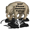 MiniElephant: Elephant, labeled "GOP Phone Jammer Follies", crushing telephone.