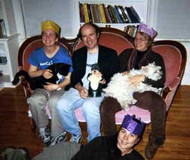Happy birthday party with pets and hats