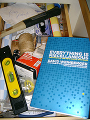 David Weinberger's book in Betsy Devine's very messy kitchen tool drawer