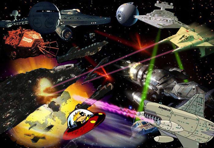 Battle of fantasy spaceships from Star Wars, Star Trek, Calvin and Hobbes, etc., by And-1 of Fark