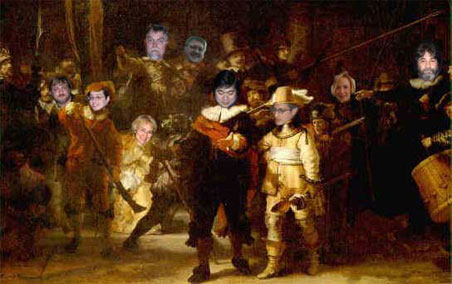 photoshopped Night Watch with Joi Ito, Betsy Devine, and friends